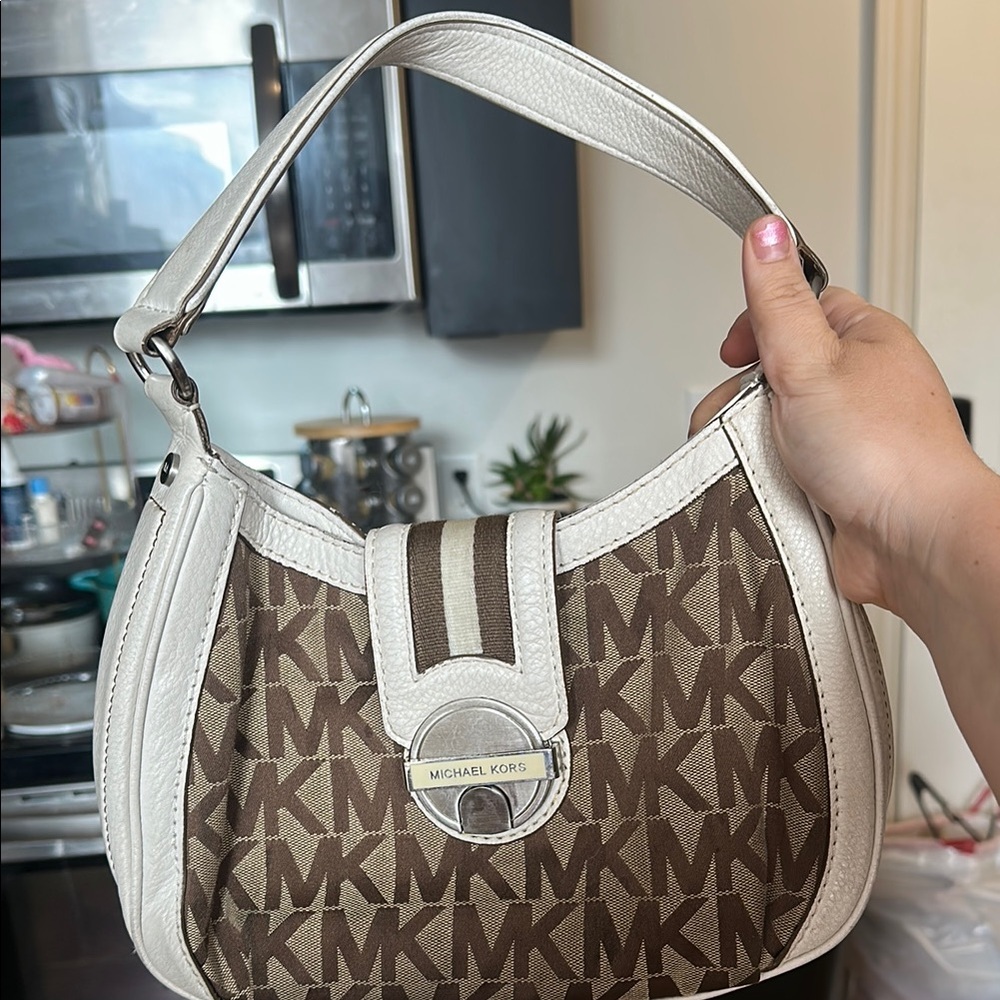 Michael Kors Brown and Cream Monogram Shoulder Bag